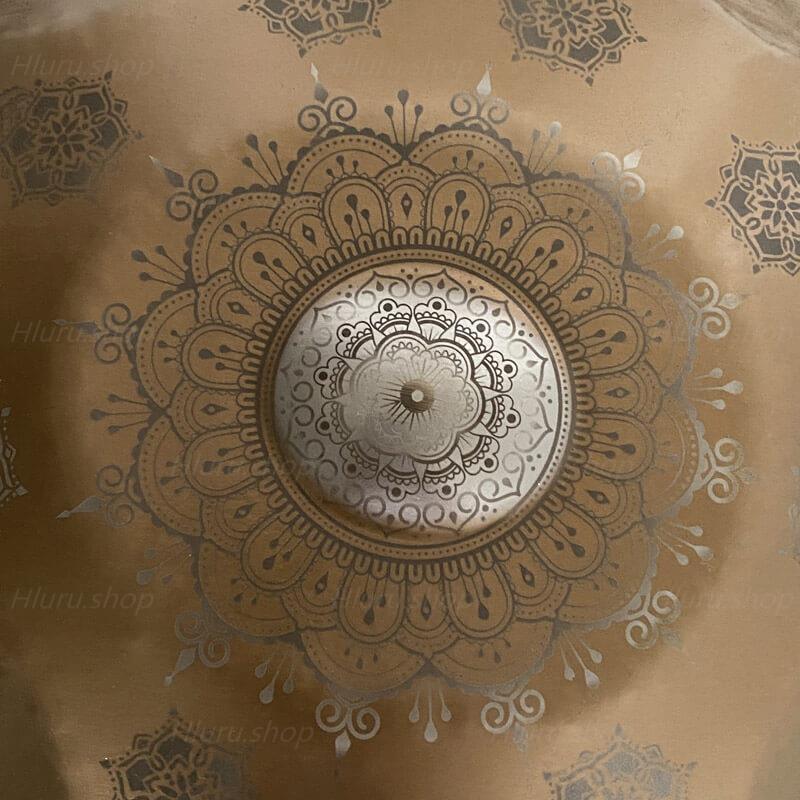 MiSoundofNature Royal Garden C Major 22 Inch 9/10/12 Notes Handmade Stainless Steel Handpan Drum, Available in 432 & 440 Hz, Gold-plated Sound Area, Laser engraved Mandala pattern. Never fade. - HLURU.SHOP