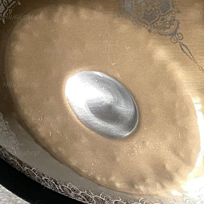 MiSoundofNature Royal Garden C Major 22 Inch 9/10/12 Notes Handmade Stainless Steel Handpan Drum, Available in 432 & 440 Hz, Gold-plated Sound Area, Laser engraved Mandala pattern. Never fade. - HLURU.SHOP