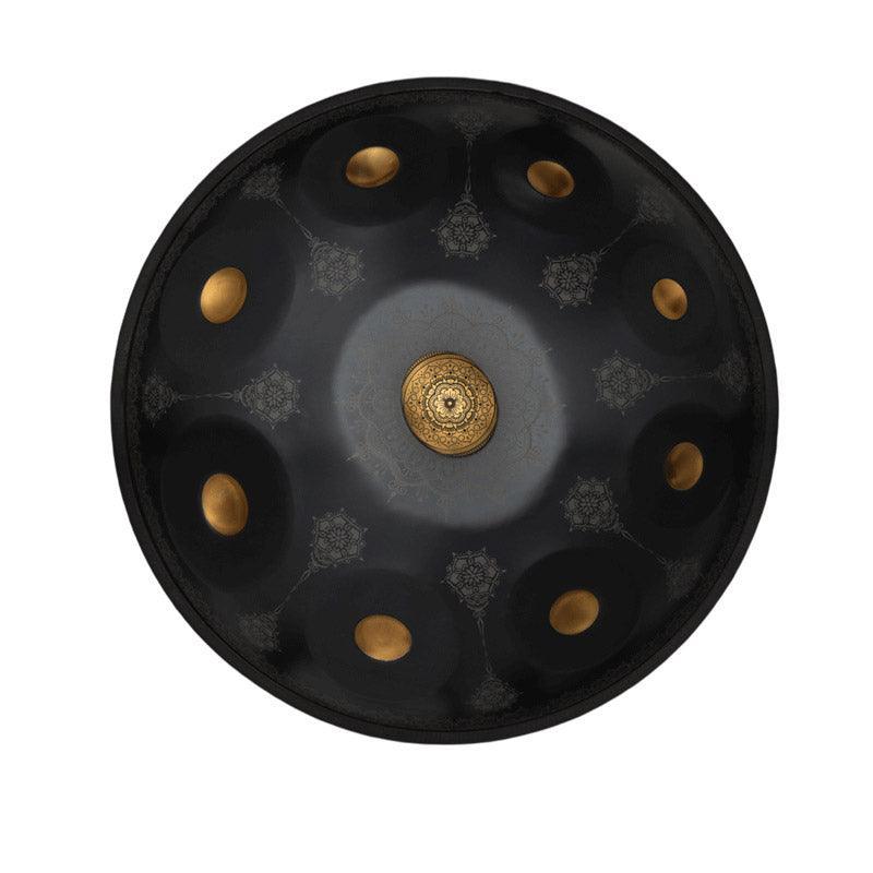 MiSoundofNature Royal Garden Customized Nitride Steel HandPan Drum D Minor Amara/Celtic Scale 22 In 9 Notes, Available in 432 Hz and 440 Hz - Gold-plated Sound Area, Laser engraved Mandala pattern. Never fade. - HLURU.SHOP