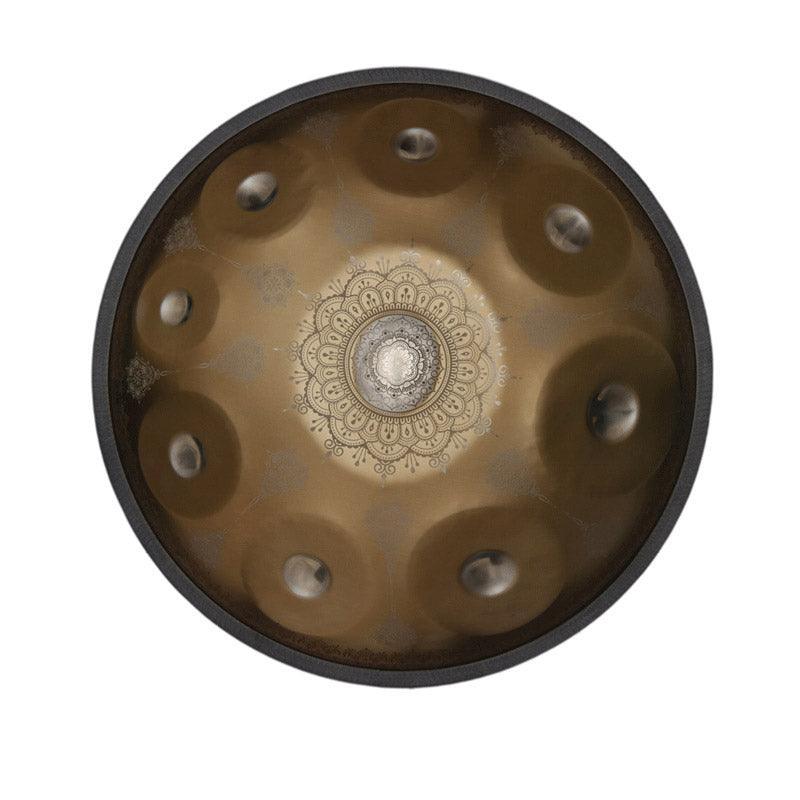 MiSoundofNature Royal Garden Customized Stainless Steel HandPan Drum D Minor Hijaz Scale 22 Inches 9/10/12 Notes, Available in 432 Hz and 440 Hz - Gold-plated Sound Area, Laser engraved Mandala pattern. Never fade. - HLURU.SHOP