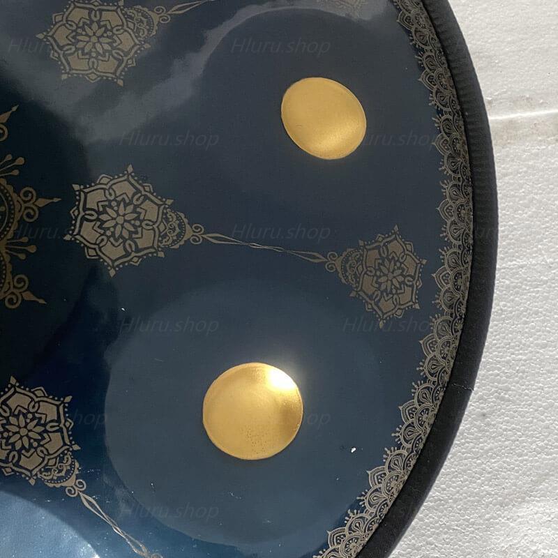 MiSoundofNature Royal Garden Nitride Steel HandPan Drum D Minor Amara Scale 22 In 9 Notes, Available in 432 Hz and 440 Hz - Gold-plated Sound Area, Laser engraved Mandala pattern. Never fade. - HLURU.SHOP