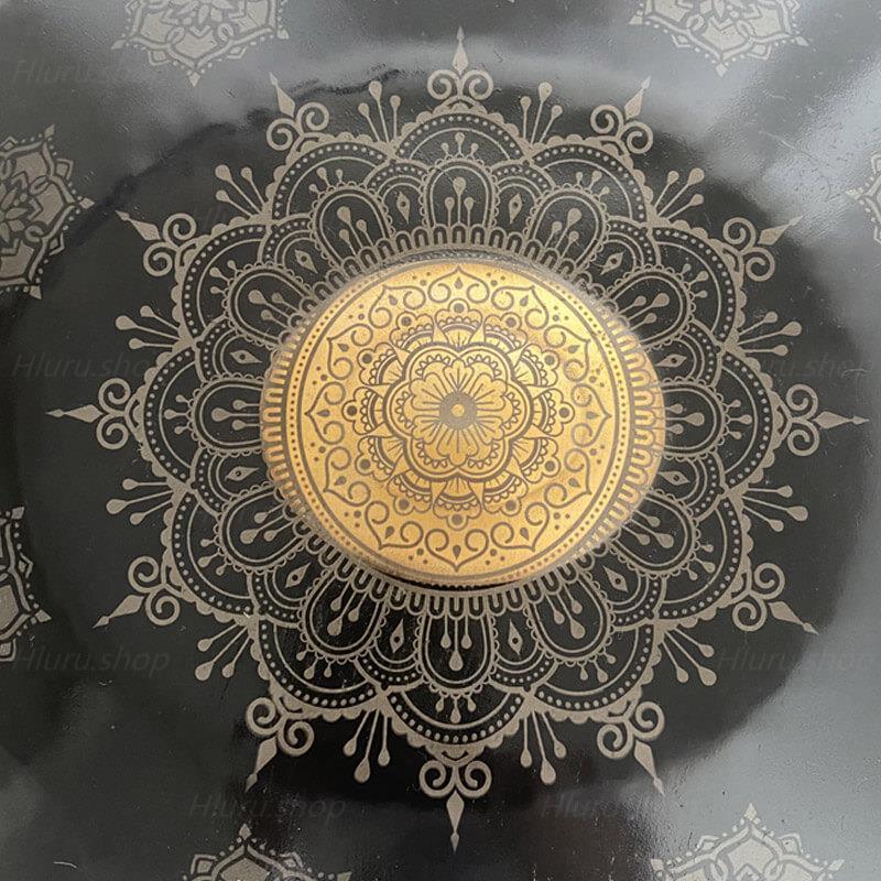 MiSoundofNature Royal Garden Nitride Steel HandPan Drum D Minor Amara Scale 22 In 9 Notes, Available in 432 Hz and 440 Hz - Gold-plated Sound Area, Laser engraved Mandala pattern. Never fade. - HLURU.SHOP