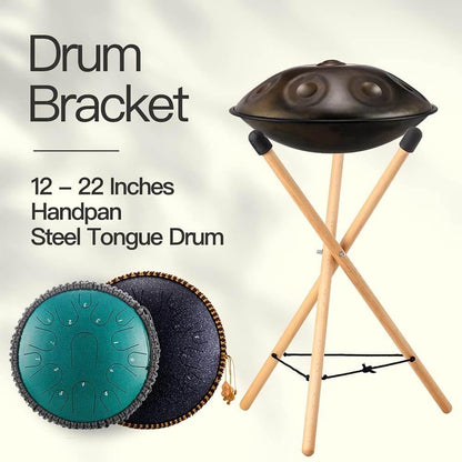 Steel Tongue Drum Bracket, Steel Drum Handpan Stand, Solid Beech Wood Tripod Structure Tank Drum Holder, Ideal for 10 to 22 Inch Percussion Instrument - HLURU.SHOP