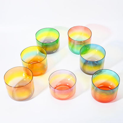 Sunshine Rainbow 7 Seven Chakra Meditation Sound Bath Bowl Set Alchemy Clear Quartz Crystal Singing Bowls - HLURU.SHOP