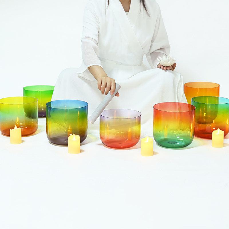 Sunshine Rainbow 7 Seven Chakra Meditation Sound Bath Bowl Set Alchemy Clear Quartz Crystal Singing Bowls - HLURU.SHOP