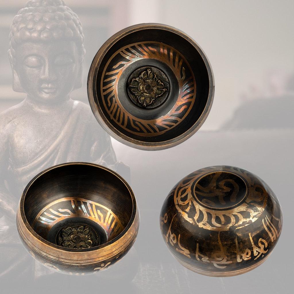 Tibetan Sound Bowl Meditation Scripture Chanting Sound Bath Bowl Singing Brass - HLURU.SHOP